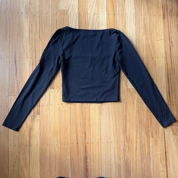Babaton Black Long Sleeve Square Neck Double Layer Contour Crop Top Size S - Picture 8 of 14
